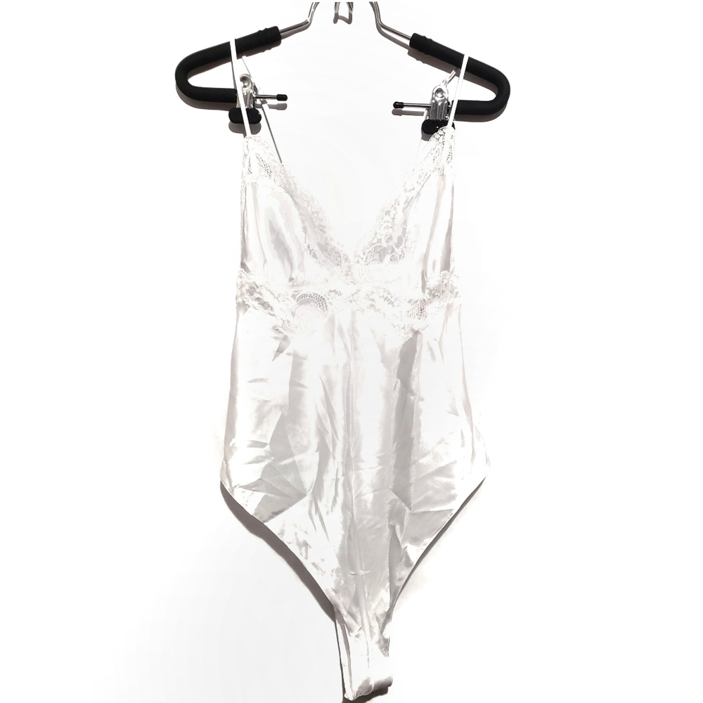 vintage white satiny lace bodysuit lingerie